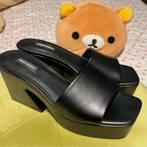 Nine West Black 90s Platform Sandals Women's Corke Platform Wedge